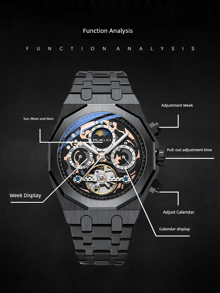 Hollow Personality Black Horse German Automatic Mechanical Watch