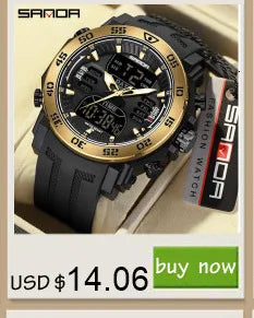 SANDA 6162 Men's Electronic Watch Creative Sports Waterproof Luminous Chronograph Pointer Digital Dual Display Wristwatches