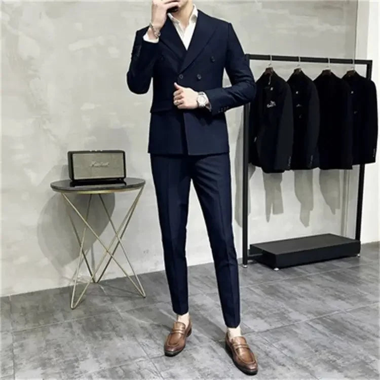 Full Suit for Men Trends Costumes Blazer High Quality 2024 2 Piece Outfit Set Man Slim Fit Elegant Ceremony Pants Gentleman