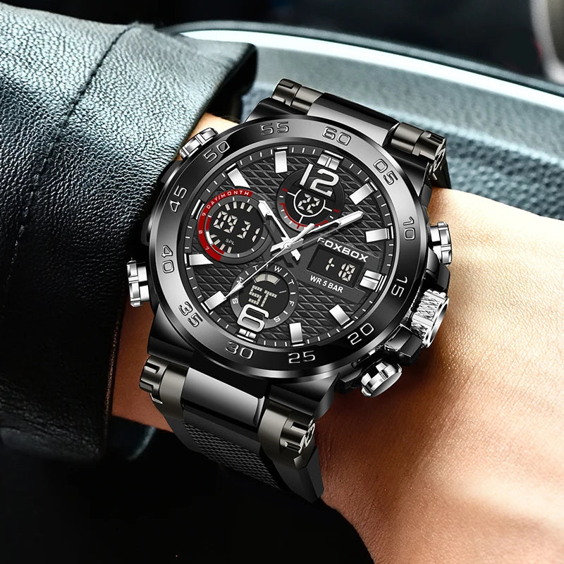 LIGE Luxury Mens Watch Fashion Man Quartz Wristwatch LED Display Luminous Waterproof Watches For Men Calendar Sport Male Clock