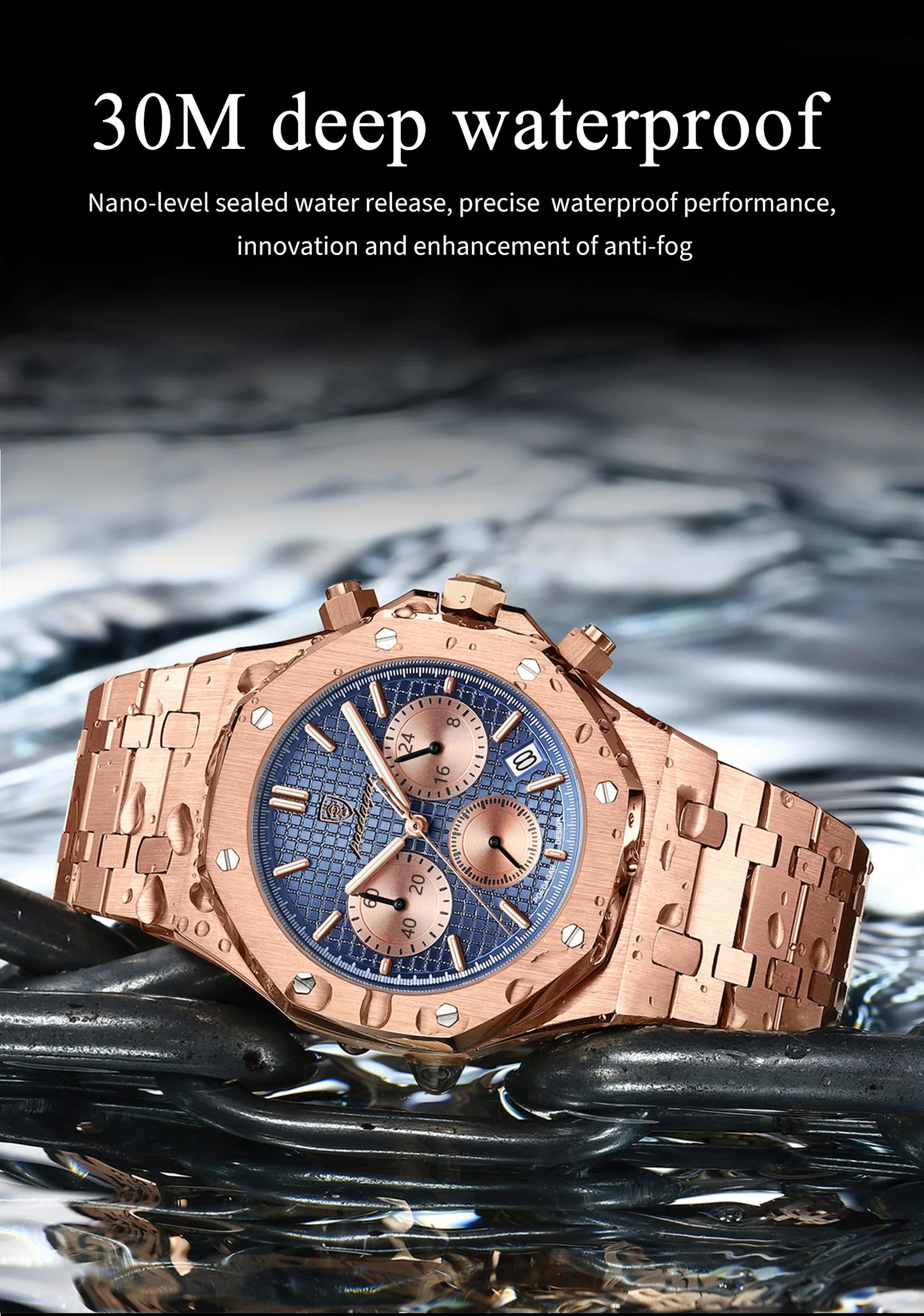 POEDAGAR Classic Men's Watches Trend Fashion Original Quartz Watch for Man Waterproof Fine Steel Chronograph Wristwatch Date