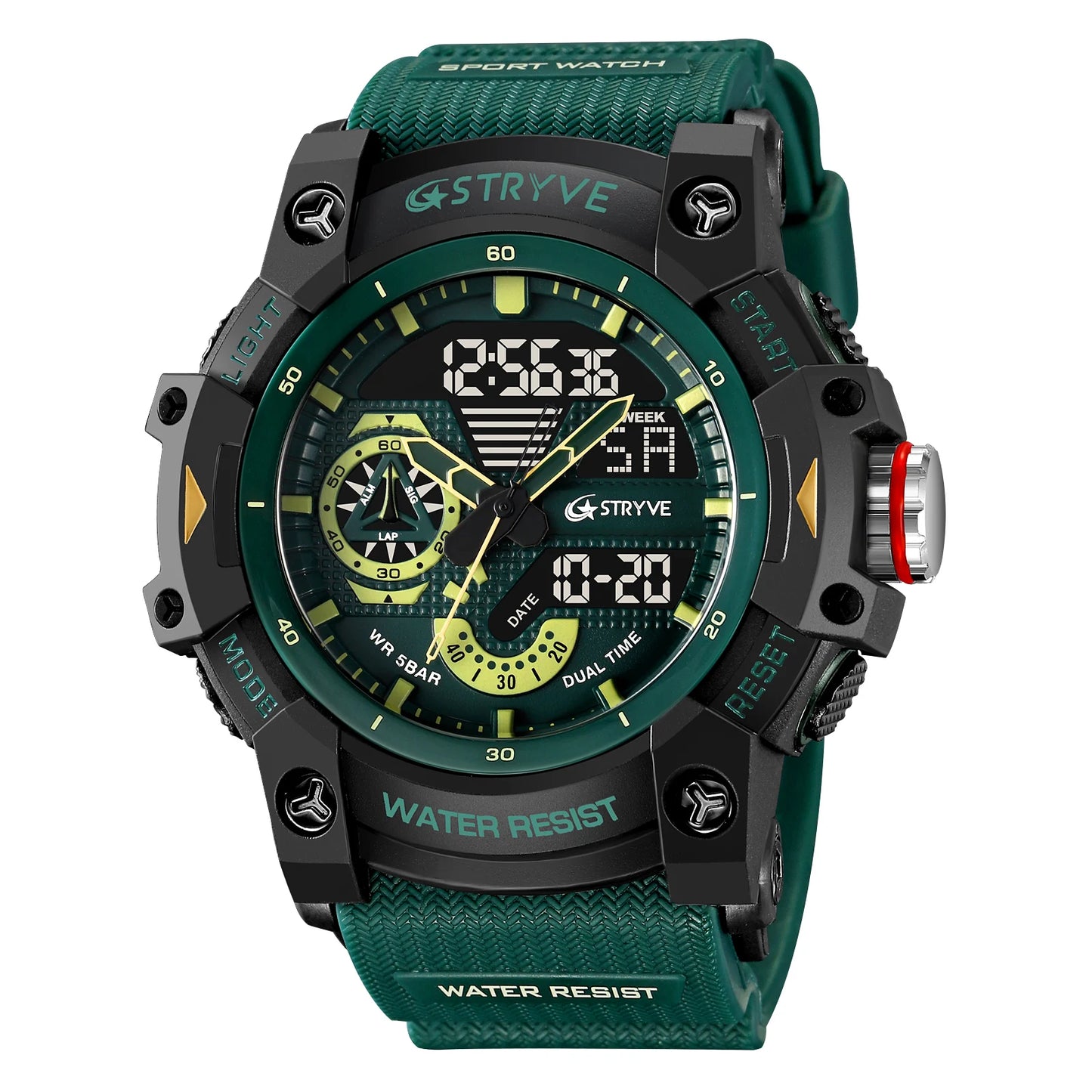 STRYVE Electronic Fashion Men's Sport Watches Shock Resistant 50M Waterproof Wristwatch LED Alarm Stopwatch Clock Men 8029