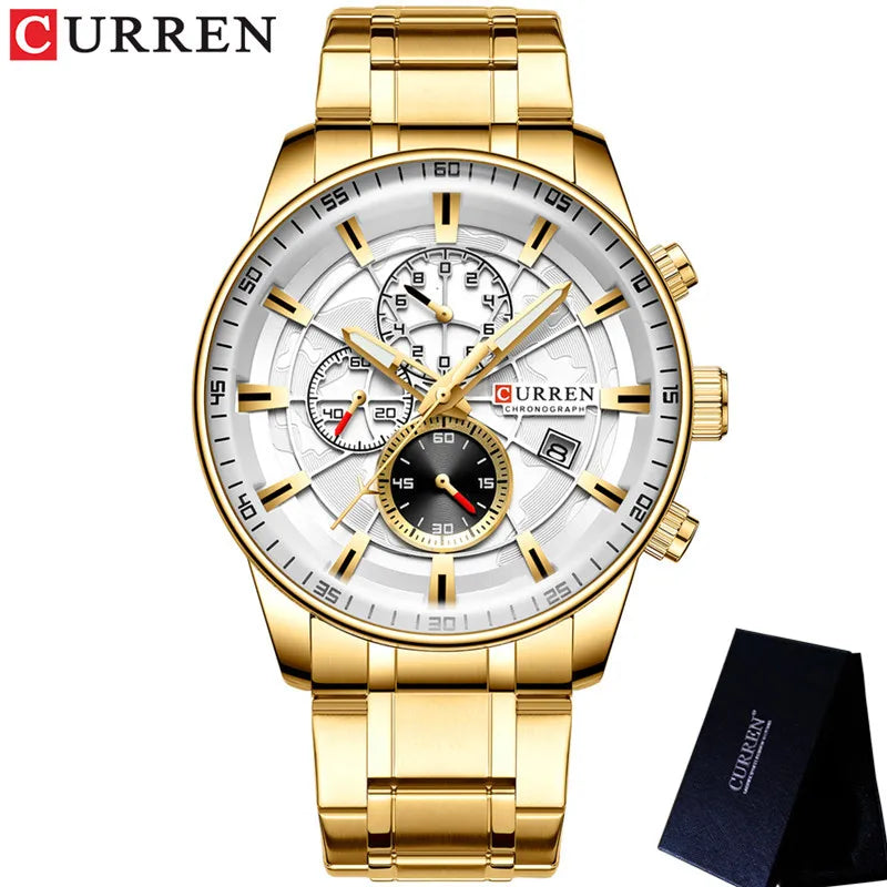 CURREN Man WristWatch Waterproof Chronograph Men Watch Military Top Brand Luxury Gold Stainless Steel Sport Date Male Clock 8362