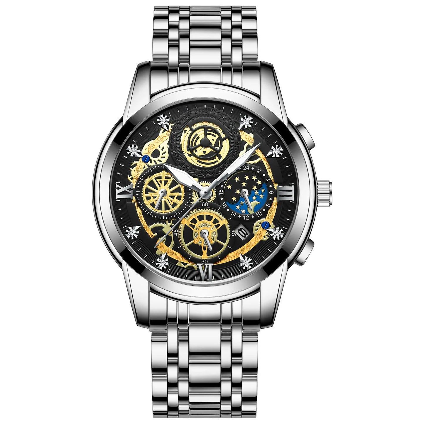 BINBOND B4010 Fashion Casual Quartz Men Watch Luxury Stainless Steel Strap Dial 30M Waterproof Luminous Business Men Wristwatch