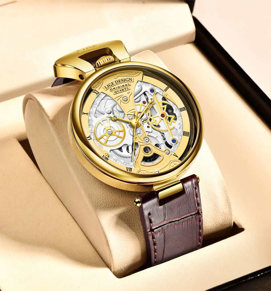2023 LIGE Men Watches Top Brand Luxury Brown Leather Chronograph Sport Watch For Men Fashion Date Waterproof Clock Reloj Hombre