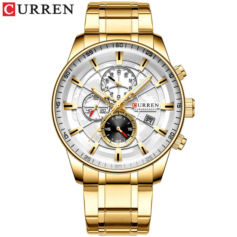 CURREN Man WristWatch Waterproof Chronograph Men Watch Military Top Brand Luxury Gold Stainless Steel Sport Date Male Clock 8362