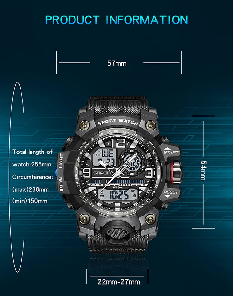 SANDA G style New Men Watch 50M Waterproof Sports Military Quartz Watch For Male Electron Digital Wristwatch Reloj De Hombre