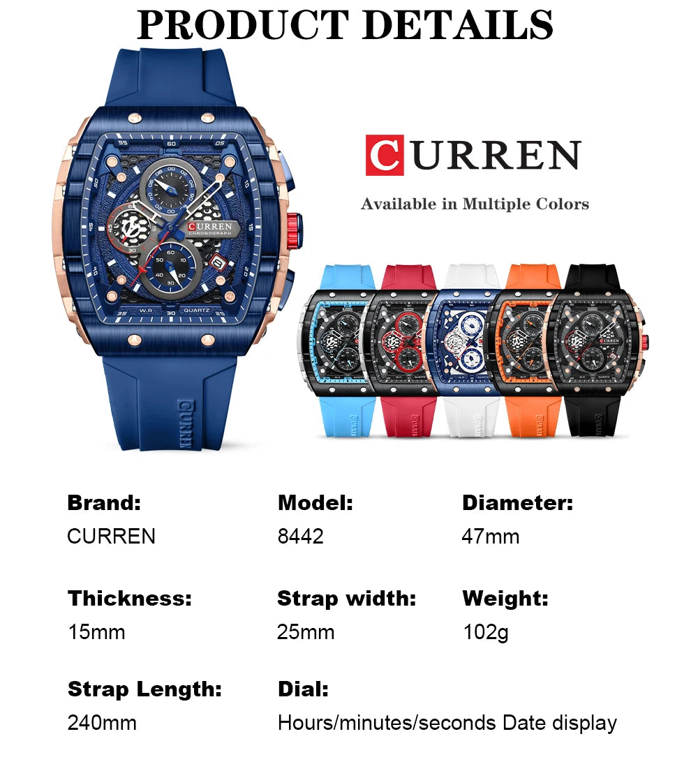 Curren 8442 Men Watch Date Business Stainless Steel Quartz Casual Luxury Fashion 6-Hand Relogio Masculino