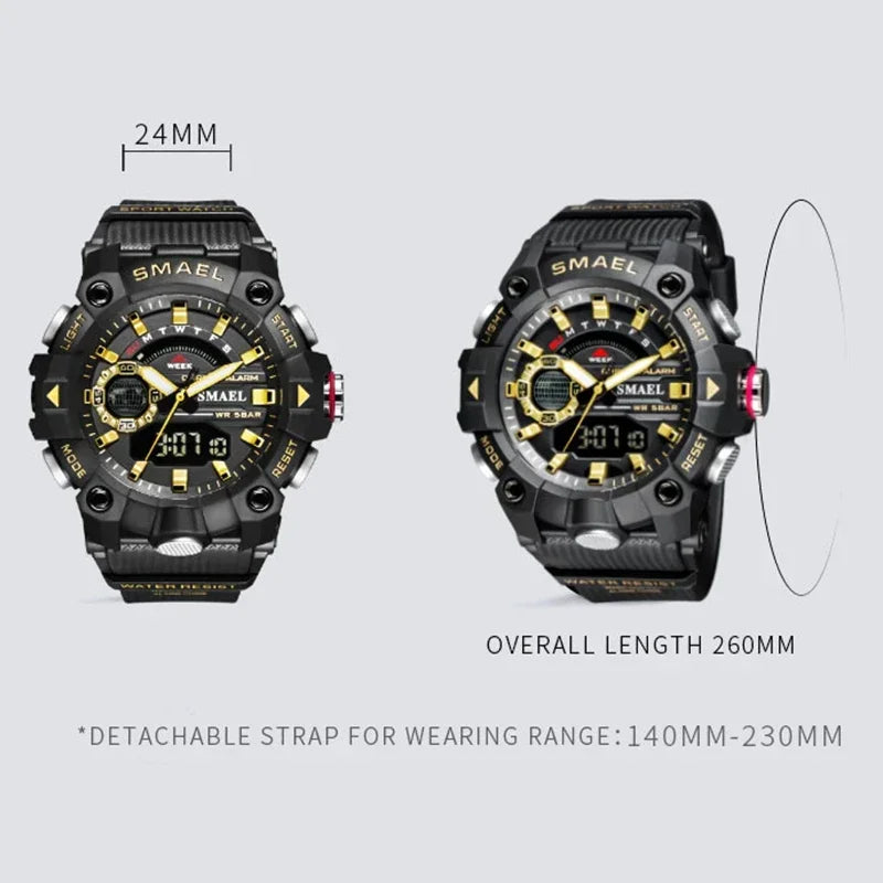 SMAEL 8040 50M Waterproof Wristwatch Stopwatch Alarm LED Light Digital Watches Men's Sports Watch Military Watches Men Watch