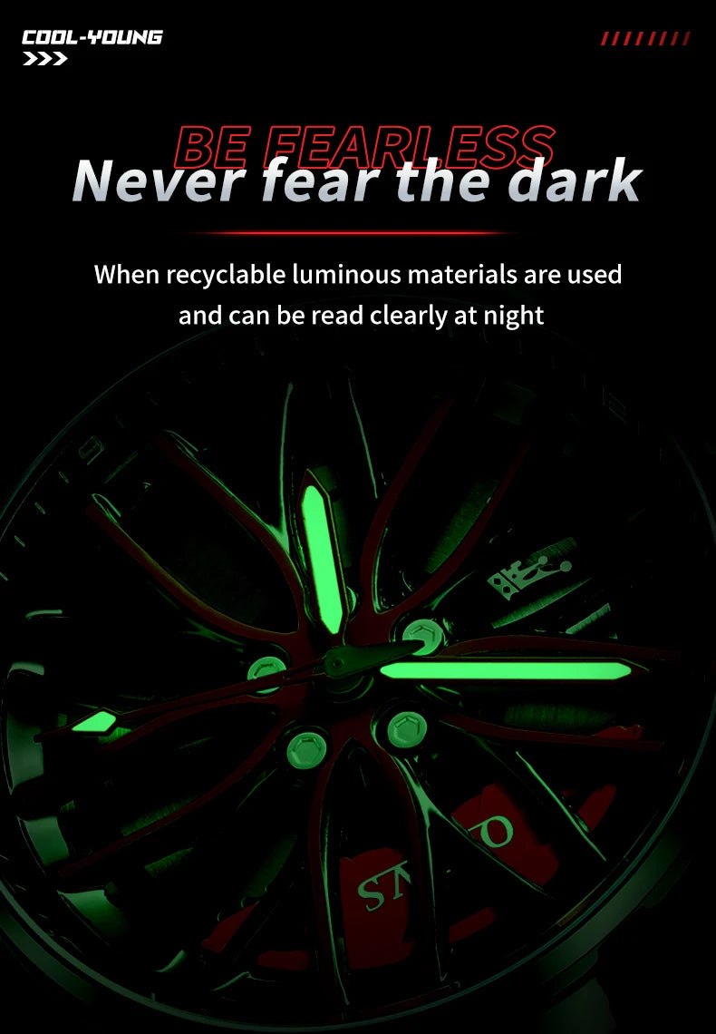 OLEVS Men Quartz Watch Car Wheel Rim Hub Dial Male Wristwatch Cool Man Black Red Waterproof Watches Full Steel Relogio Masculino