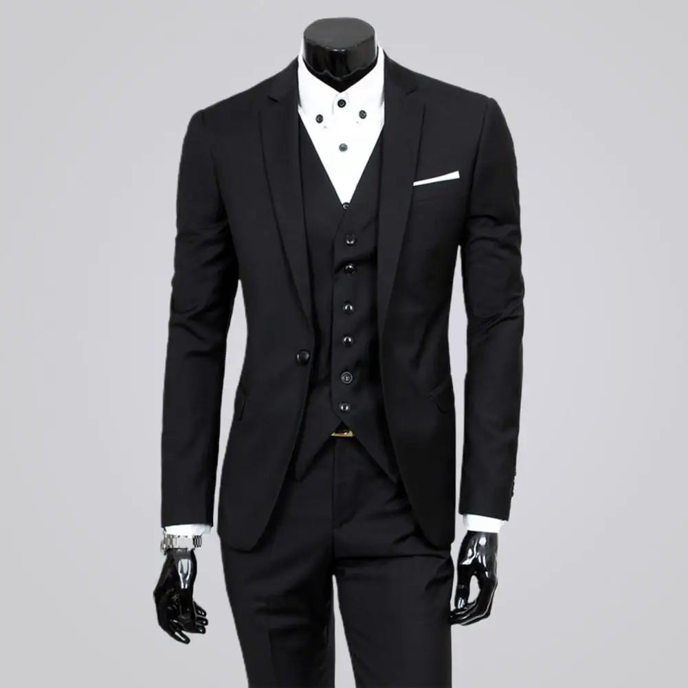 Fabulous Men Suit Set Cardigan 3 Piece Set Soft Fabric Split Wedding Suit Set Business Suit Slim Fit