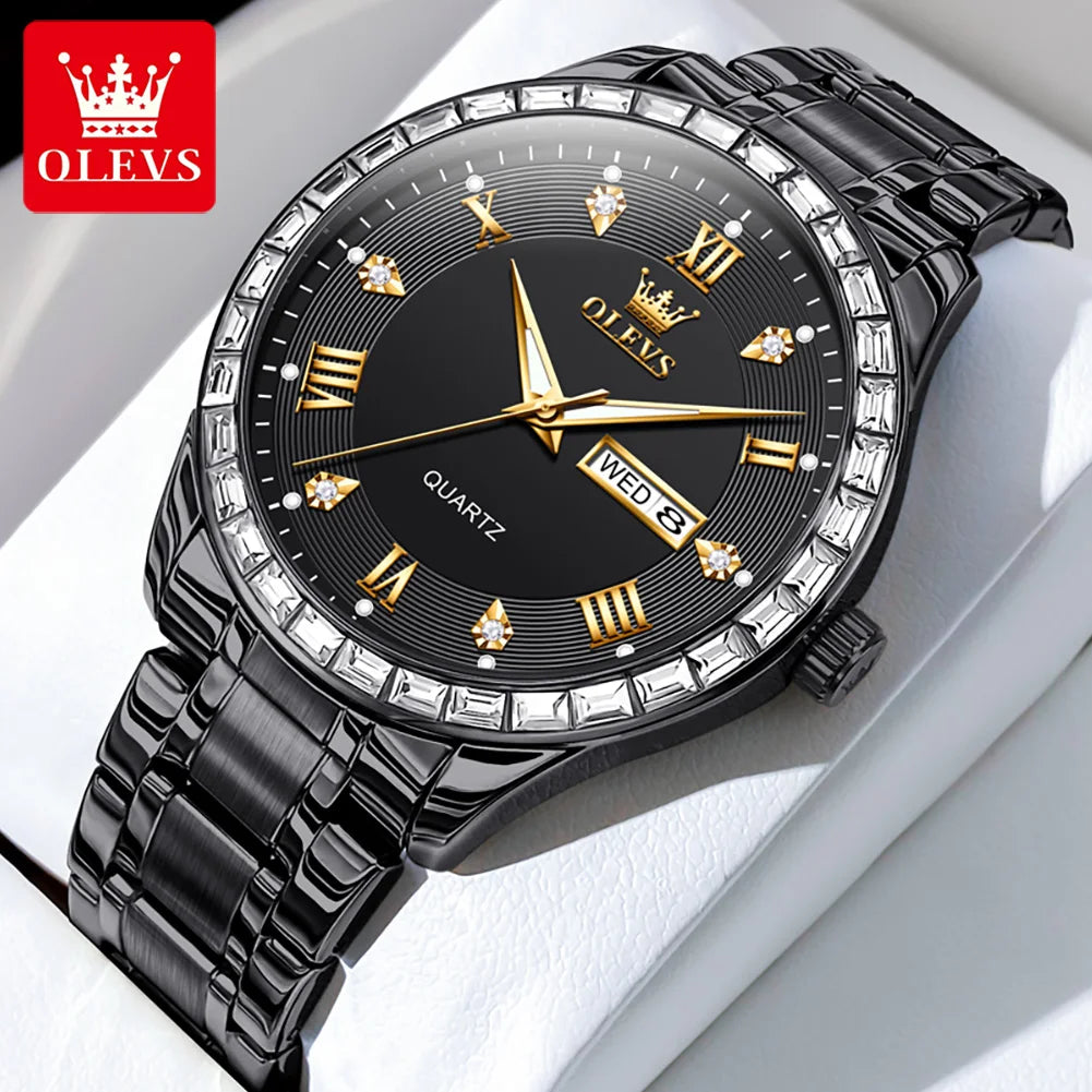 OLEVS 9906 Quartz Men's Watch Classic Fashion Men's Business Waterproof Stainless Steel Diamond dial Top Luxury Brand Men Watch