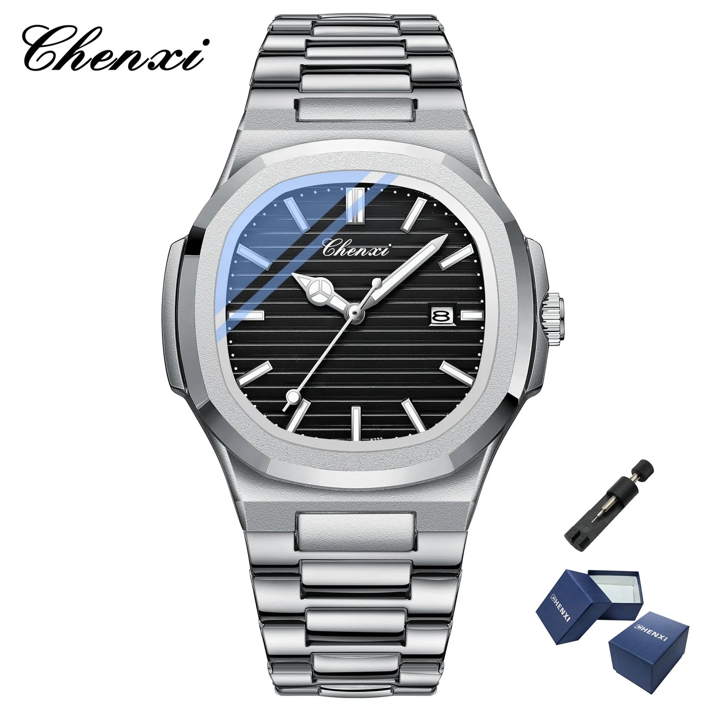 CHENXI 8222 Luxury Stainless Steel Wristwatch Quartz Waterproof Luminous Men Watches Reloj Hombre часы мужские наручные