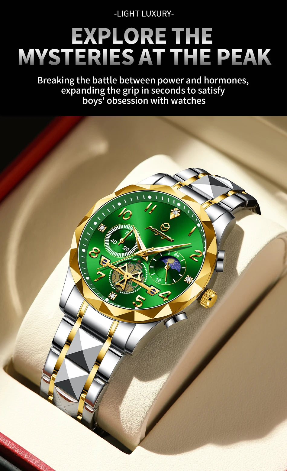 PENGAGAR Luxury Man Wristwatch Chronograph Waterproof Luminous Men Watch Stainless Steel High Quality Sport Men's Quartz Watches