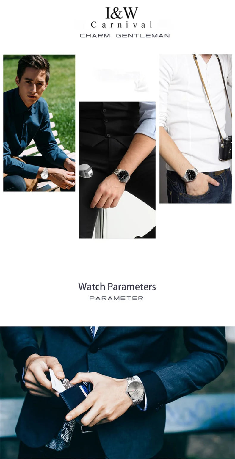 Carnival Iw For Mens Watch Automatic Japan Mechanical Movement Urban Male Wristwatch Date Ss316 Steel Sapphire Crystal Business