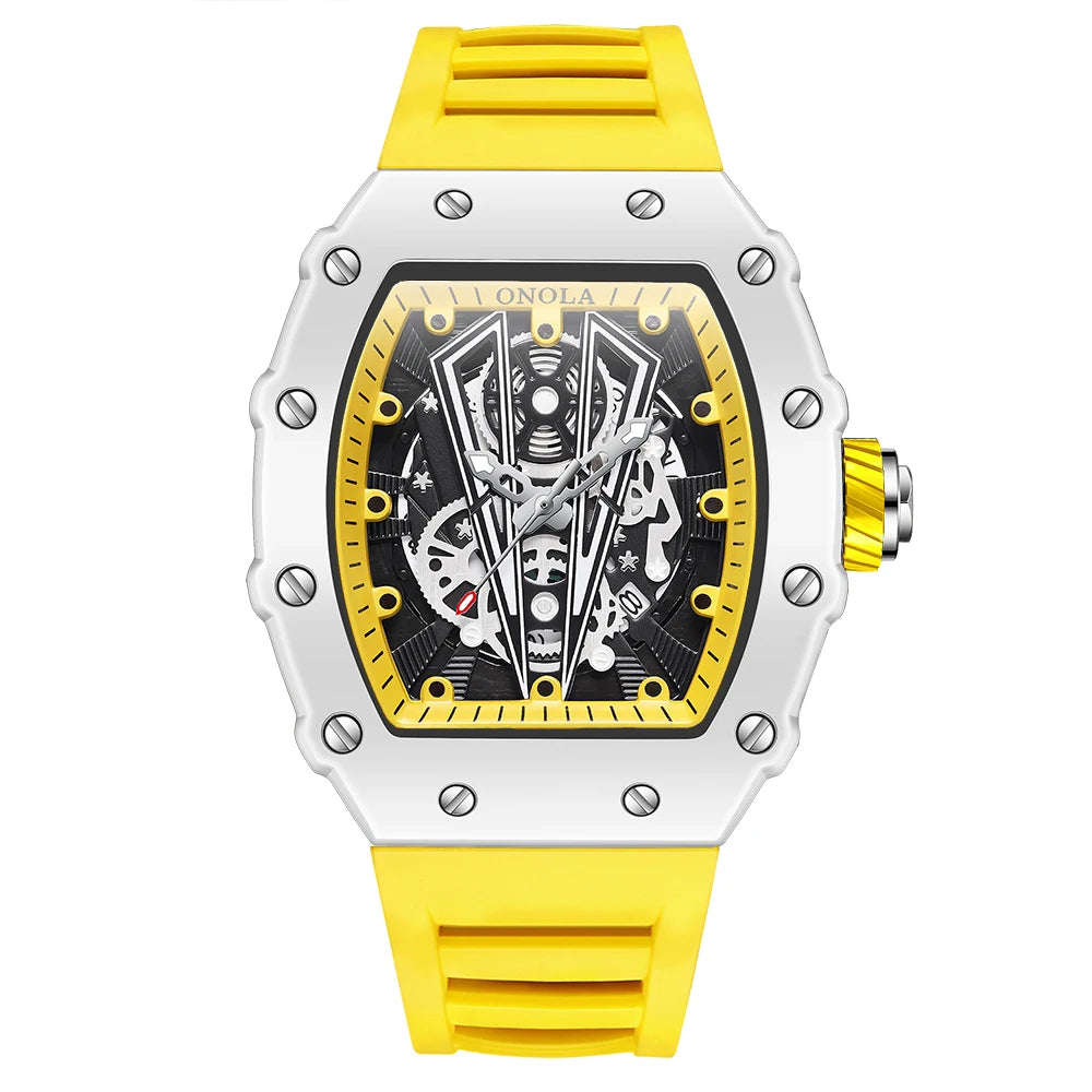 ONOLA Tonneau Mens Watch Fashion White Male Clock Luminous Calendar Water Resistant Silicone Tape Watches for Men Reloj Hombre