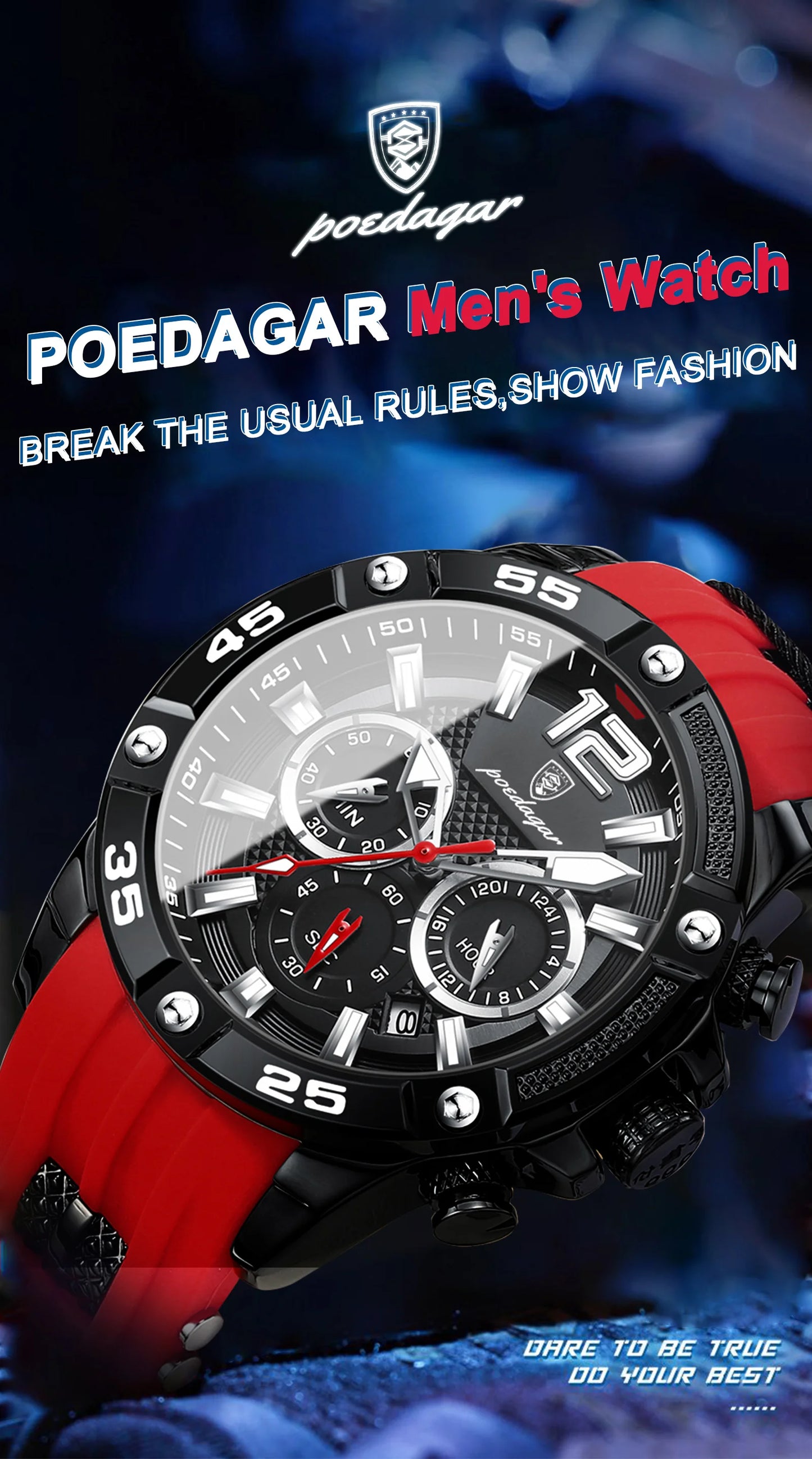 POEDAGAR Luxury Man Wristwatch Sport Chronograph Waterproof Luminous Date Watches for Men Casual Quartz Silicone Men Watch Reloj