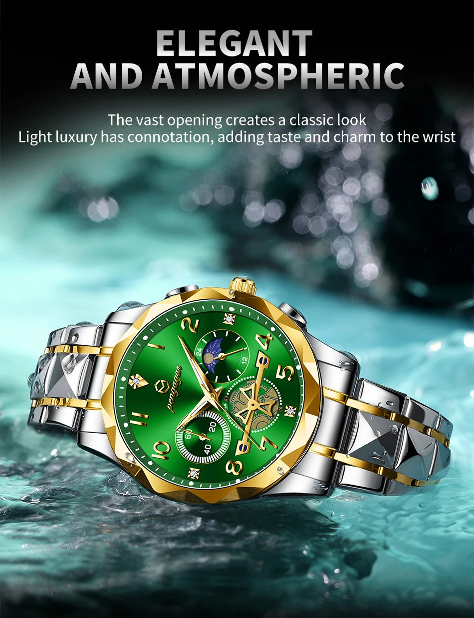 PENGAGAR Luxury Man Wristwatch Chronograph Waterproof Luminous Men Watch Stainless Steel High Quality Sport Men's Quartz Watches