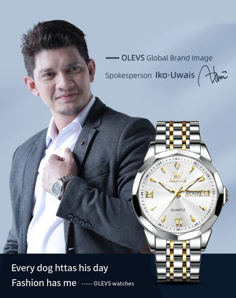 OLEVS 9998 Mens Watch Original Rhombus Mirror Quartz Mature Man Watch Waterproof Luminous Dual Calendar Display Watch For Man
