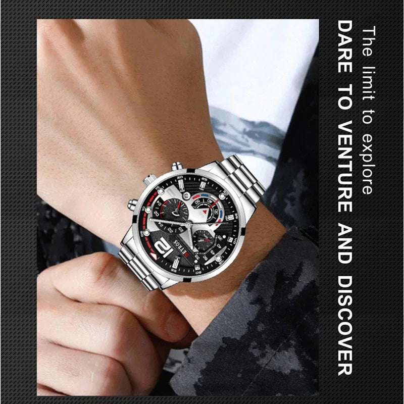 Fashion Mens Stainless Steel Watches Luxury Quartz Wristwatch Calendar Luminous Clock Men Business Casual Watch Reloj Hombre
