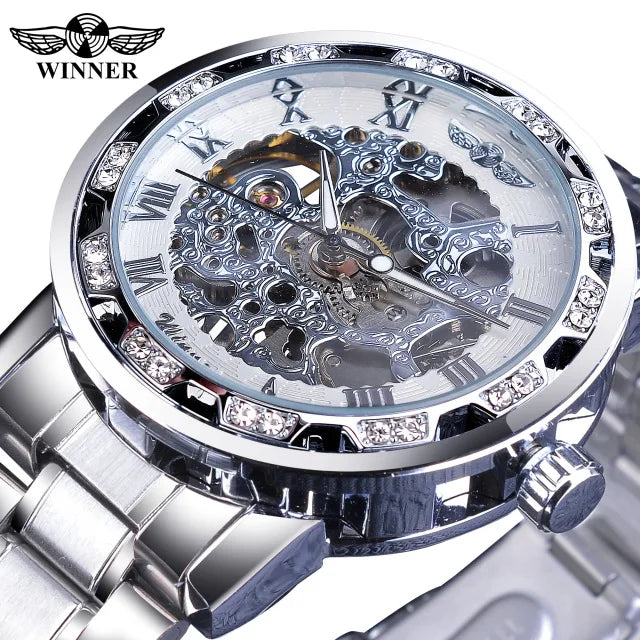Fashion Winner Hot Top Brand Luxury Men Transparent Diamond Luminou Smovement Male Mechanical Skeleton Royal Design Wrist Watch