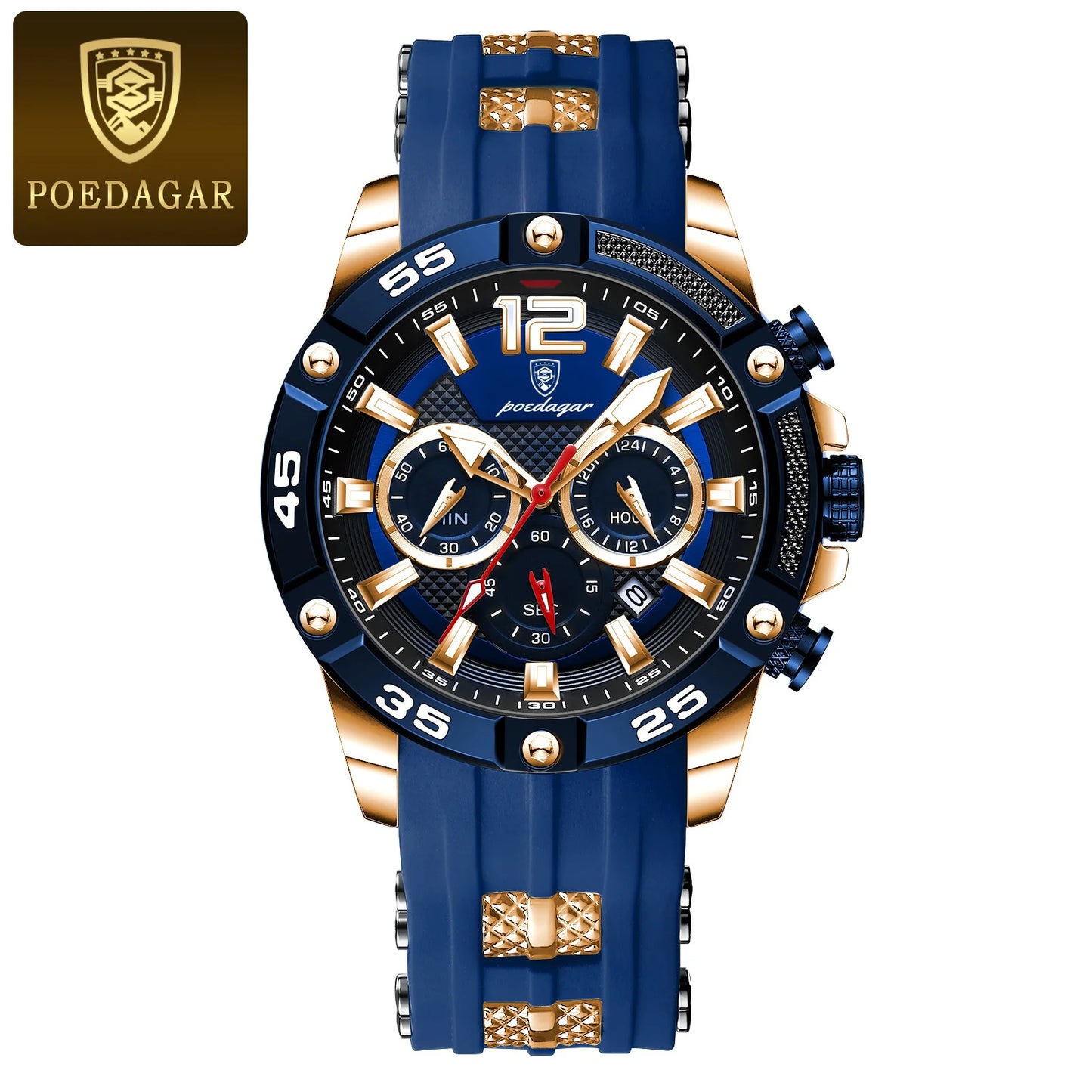 POEDAGAR Luxury Man Wristwatch Sport Chronograph Waterproof Luminous Date Watches for Men Casual Quartz Silicone Men Watch Reloj