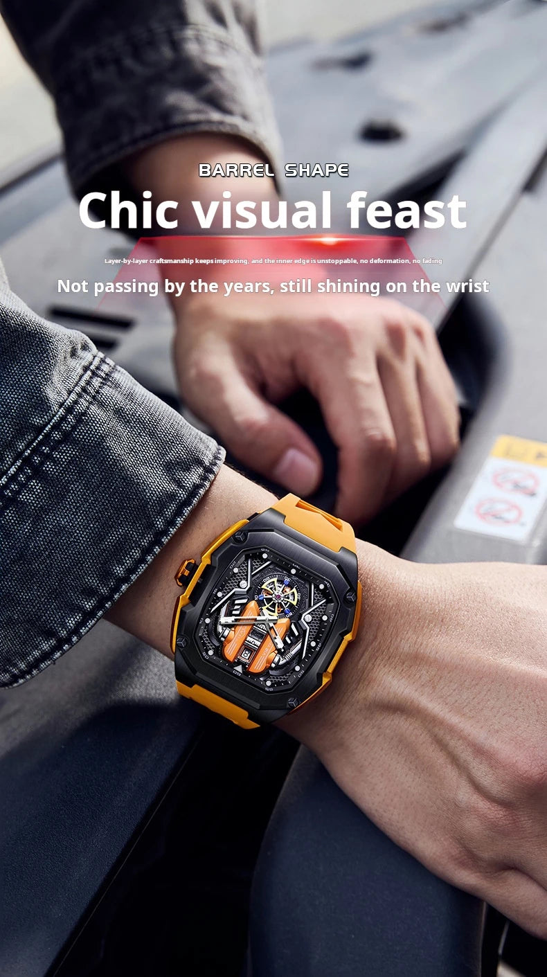 Engine Surface Design Quartz Watch for Men Original Top Brand Rubber strap Waterproof Luminous Date Men's Quartz Watch reloj