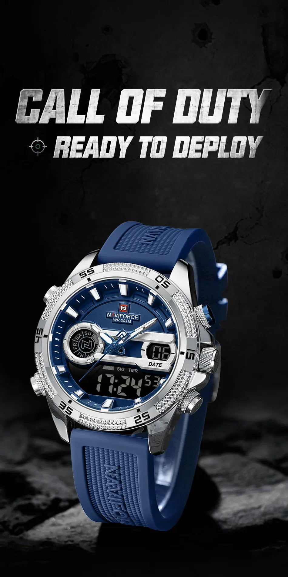 NAVIFORCE Military Sport Watches For Men Fashion Silicone Strap Waterproof Wrist watch Male Dual Display Luminous Alarm Clock