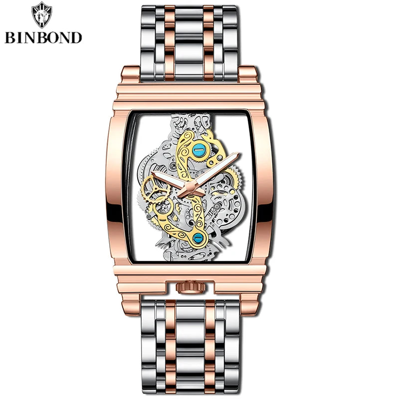 BINBOND Men Watch Sports Quartz Watches Men Waterproof Luminous Pointer Wristwatch Skeleton Hollow Clock Man Relogio Masculino