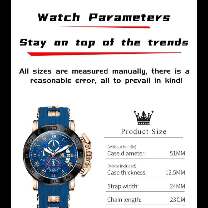 OLEVS 9986 Men Watch Silicone Strap Sports Multi functional Waterproof Luminous Timing Code Watch Luxury Brand Men Quartz Watch