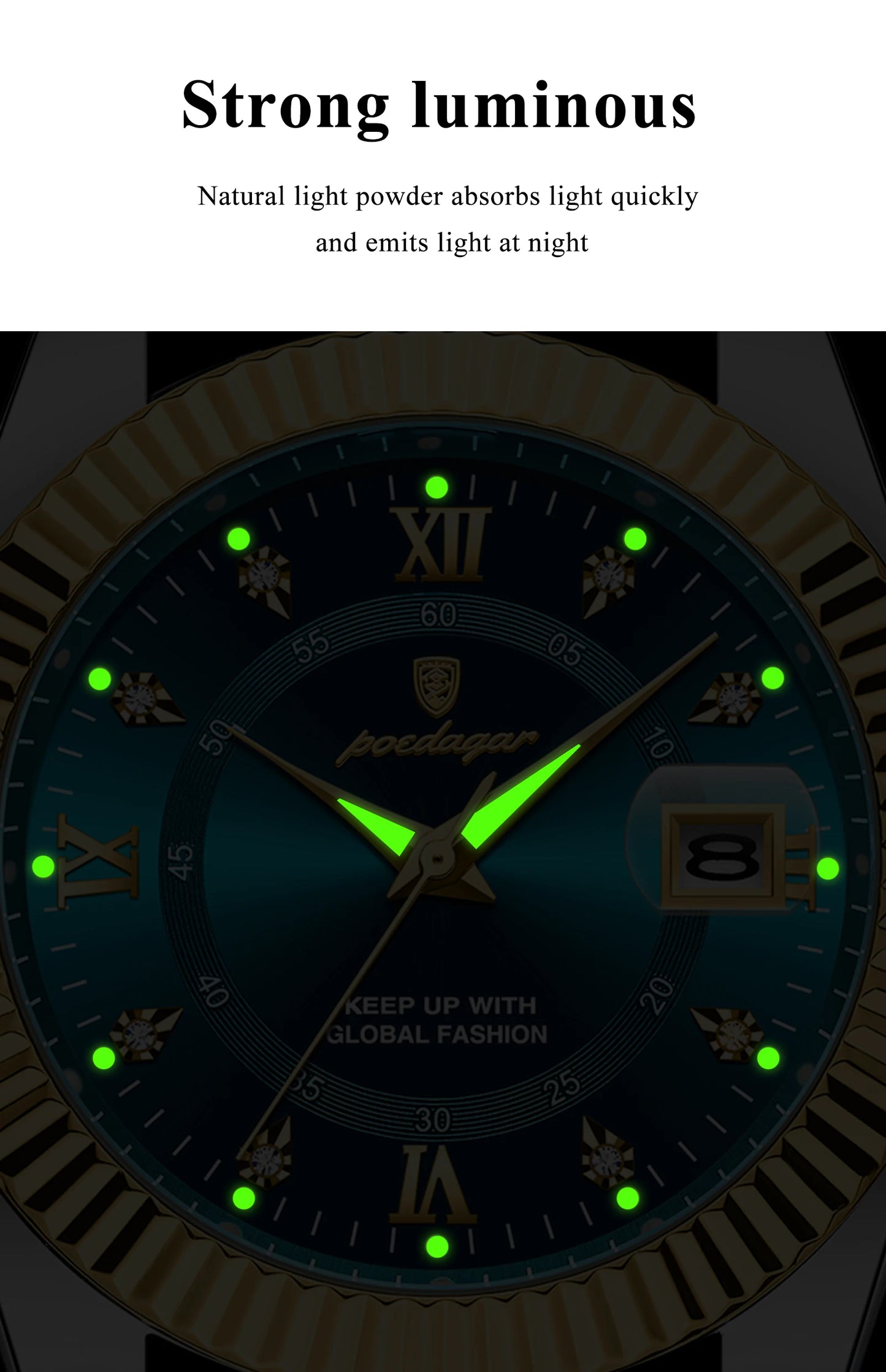 POEDAGAR Classic Men's Watches Luxury Fashion Threaded Bezel Watch for Man Luminous Date Waterproof Original Quartz Wristwatch