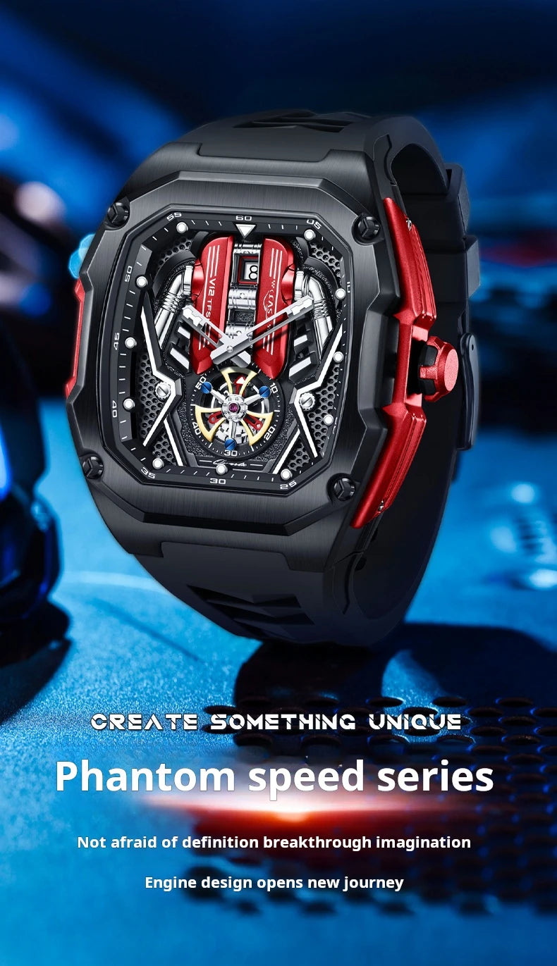 Engine Surface Design Quartz Watch for Men Original Top Brand Rubber strap Waterproof Luminous Date Men's Quartz Watch reloj