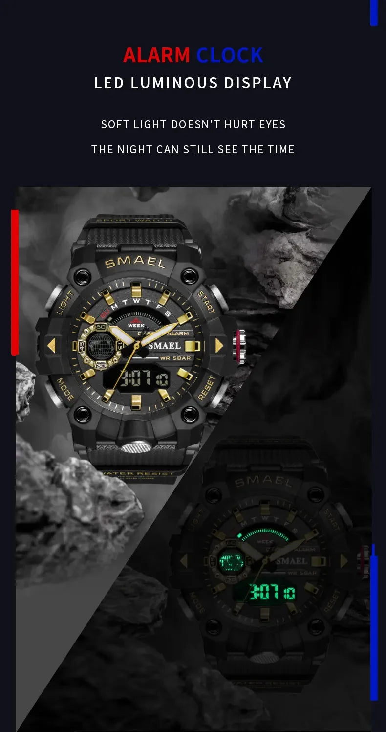 SMAEL 8040 50M Waterproof Wristwatch Stopwatch Alarm LED Light Digital Watches Men's Sports Watch Military Watches Men Watch