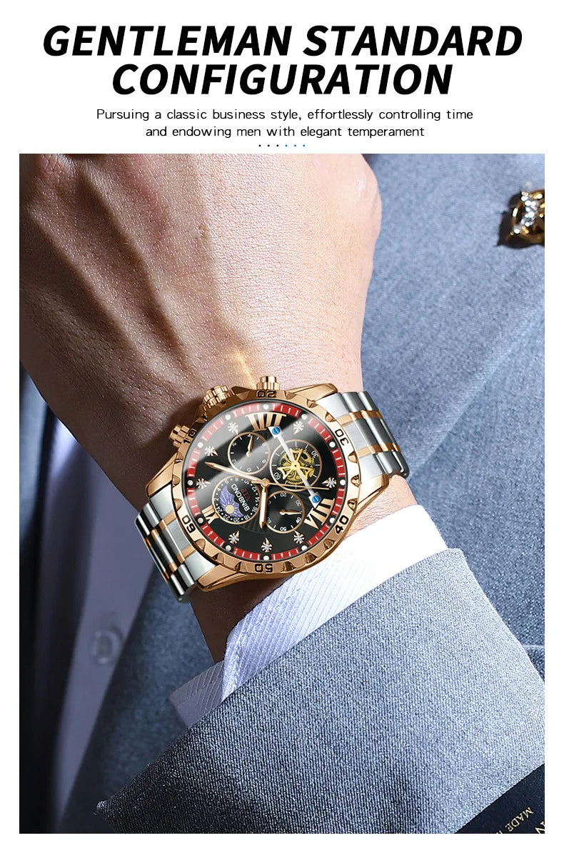 BINBOND Men's Watches Young Fashion Original Quartz Watch for Man Waterproof Luminous Flywheel Chronograph Moon Phase Casual