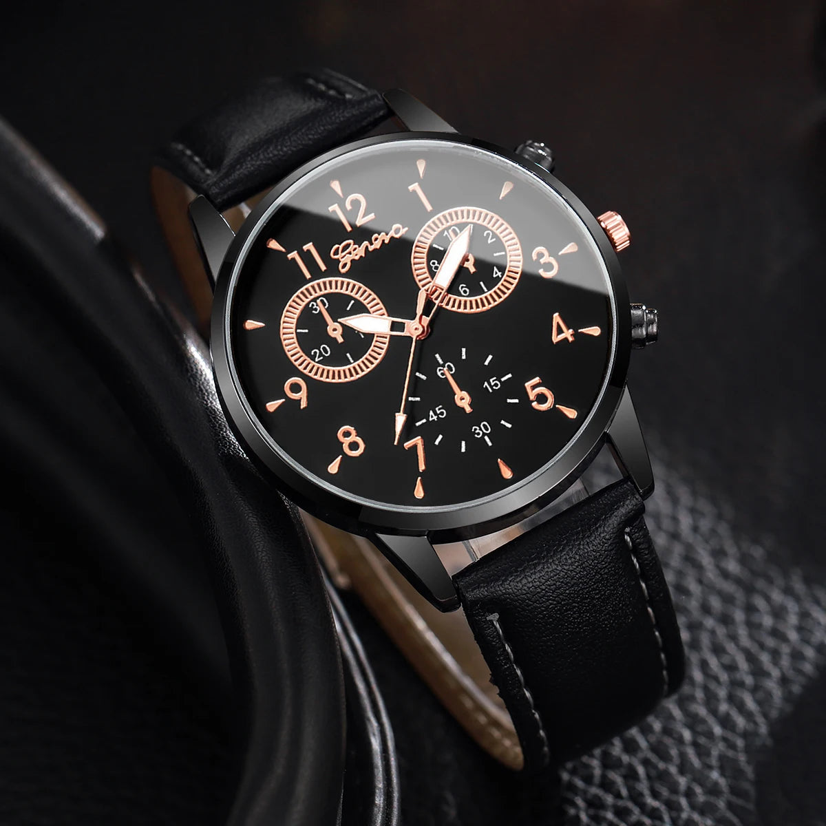 2PCs/Set Men's Watch Set Classic Versatile Fashion Casual Style Quartz Leather Watch Sport Style Business Watch Box not included