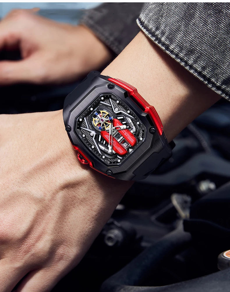 Engine Surface Design Quartz Watch for Men Original Top Brand Rubber strap Waterproof Luminous Date Men's Quartz Watch reloj