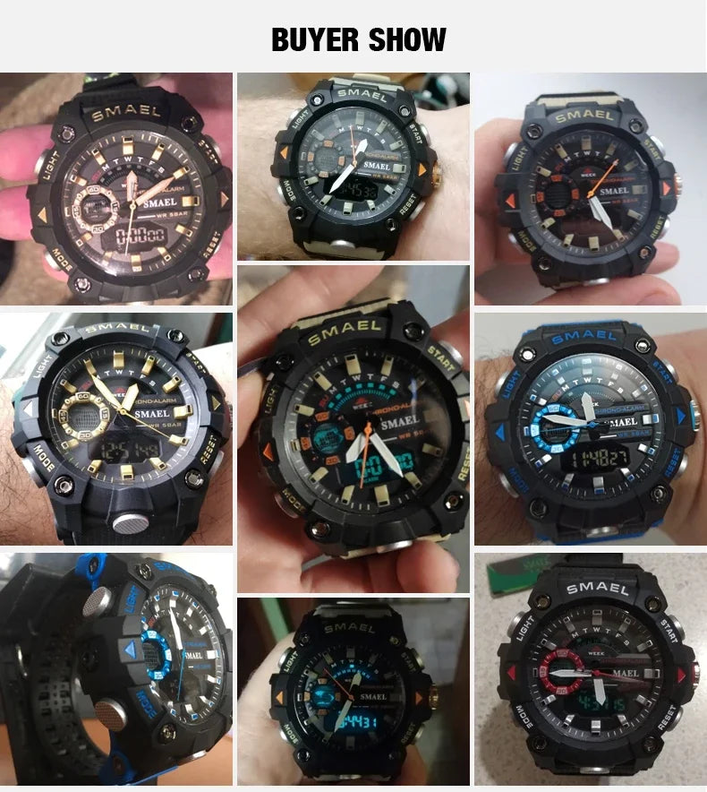 SMAEL 8040 50M Waterproof Wristwatch Stopwatch Alarm LED Light Digital Watches Men's Sports Watch Military Watches Men Watch