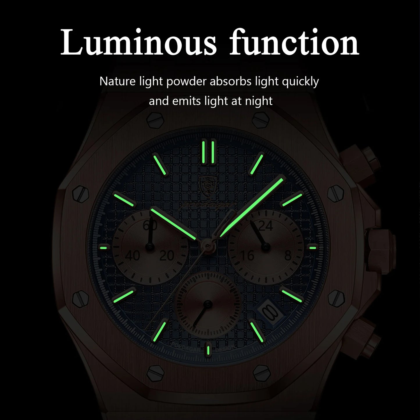 POEDAGAR Classic Men's Watches Trend Fashion Original Quartz Watch for Man Waterproof Fine Steel Chronograph Wristwatch Date