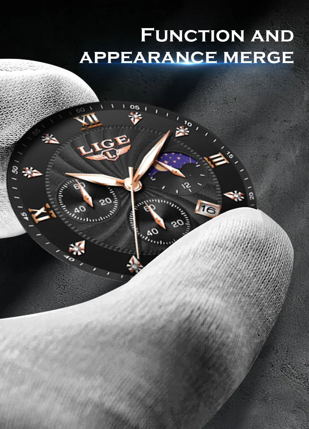 LIGE Men's Watch Luxury Business Luminous Waterproof Leather Watches Moon Phase Week Date Casual Quartz Watch Men Reloj hombre