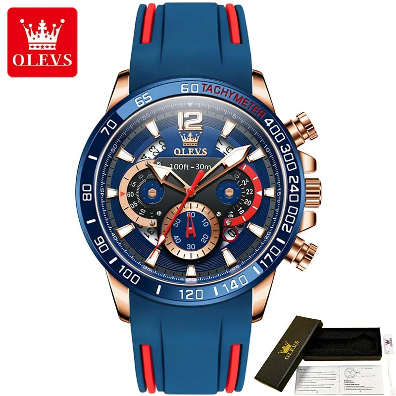 OLEVS 9936 Silicone Strap Multi-function Men Wristwatch, Waterproof Quartz Sport Watch For Men Luminous Chronograph Calendar