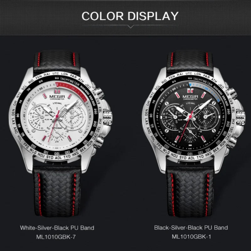 MEGIR 1010 Hot Men's Watch Original Luxury Fashion Brand Sport Clock Leather Strap Business Quartz Wrist Watches for Men Casual