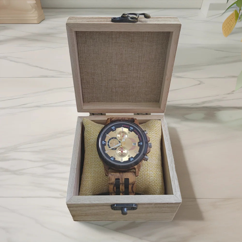 Men's Wooden Wrist Watches for Men Chronograph Fashion Wristwatches Business Blue Wood Mens Watches Clock reloj madera hombre