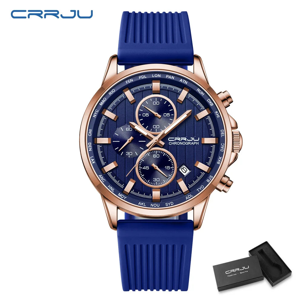 CRRJU Men Watch Silicone Strap Top Brand Luxury Sports Quartz Waterproof Luminous Auto Date Wristwatch Relogio Masculino