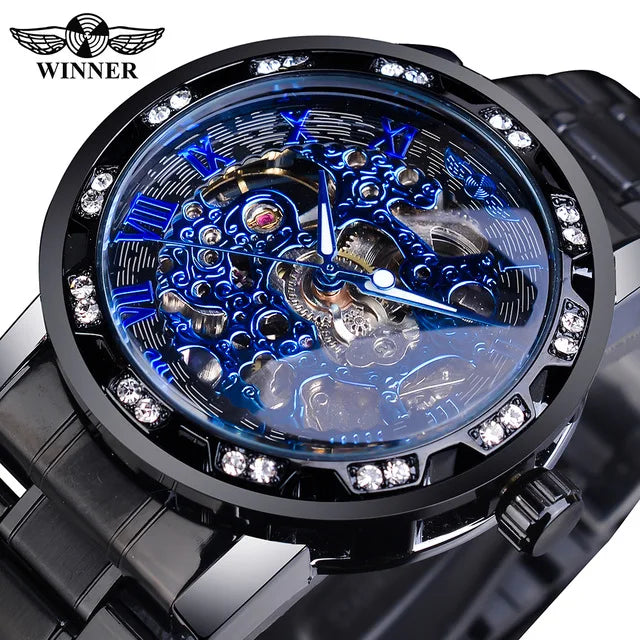 Fashion Winner Hot Top Brand Luxury Men Transparent Diamond Luminou Smovement Male Mechanical Skeleton Royal Design Wrist Watch