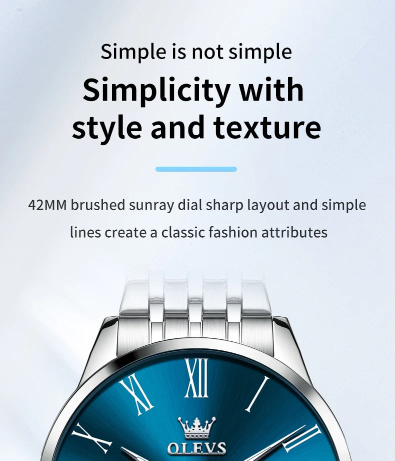 OLEVS 3633 Men's Watch Business Simply Original Quartz Watch for Man Waterproof Luminous Stainless Steel Dual Calendar Display