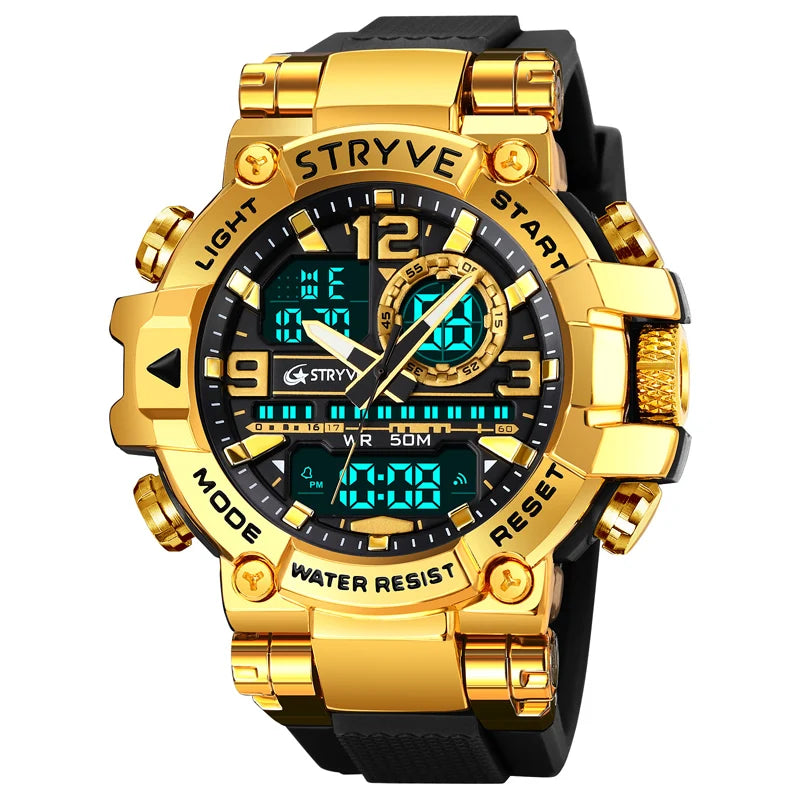 New STRYVE Watch for Men's High Quality Digital-Analog Dual Movement 5ATM Waterproof Watches Fashion Sports Men's Watch 8025