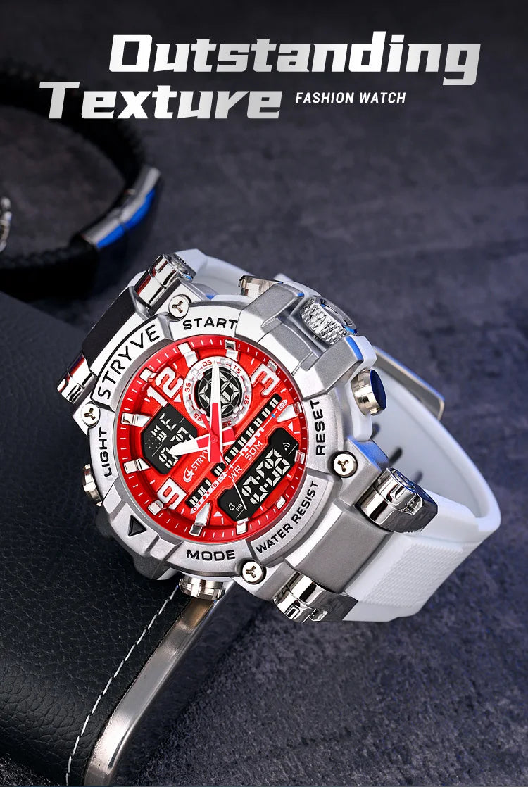 New STRYVE Watch for Men's High Quality Digital-Analog Dual Movement 5ATM Waterproof Watches Fashion Sports Men's Watch 8025