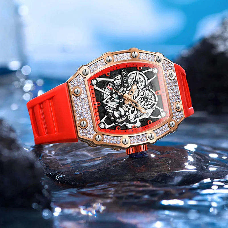 2022 New Men's Watch ONOLA Fashion Luxury Diamond Inlaid Design Quartz Waterproof Tape Watches Men Relogio Masculino Clock