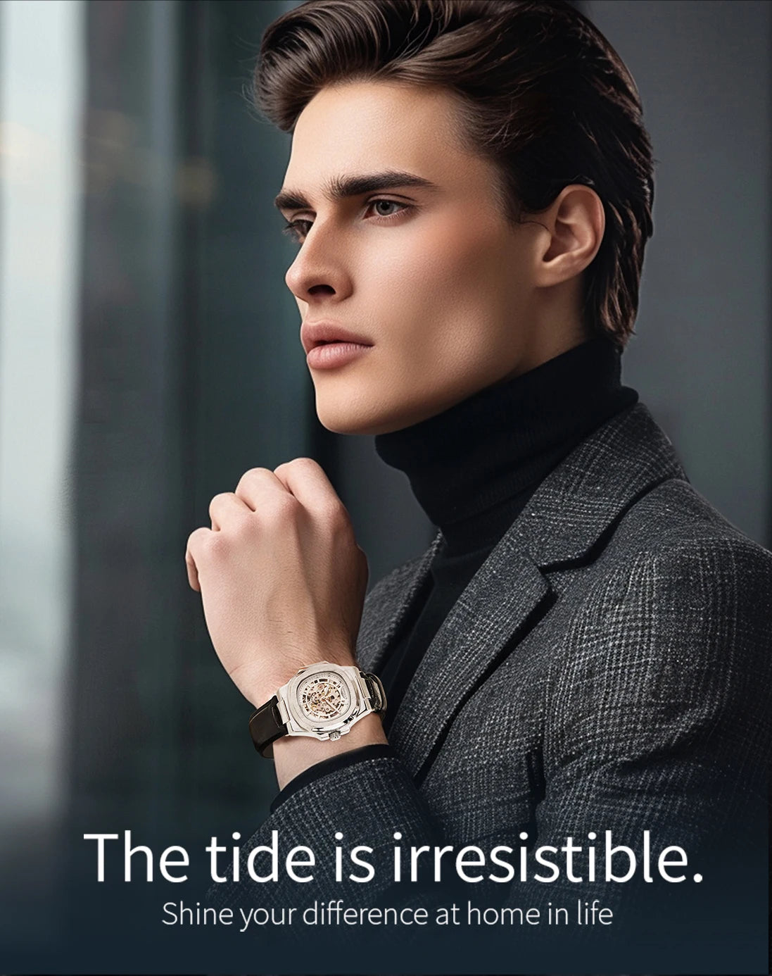 LONGLUX automatic man watch sport style wholesale mechanical wristwatches fashion hollow leather man watch men gift