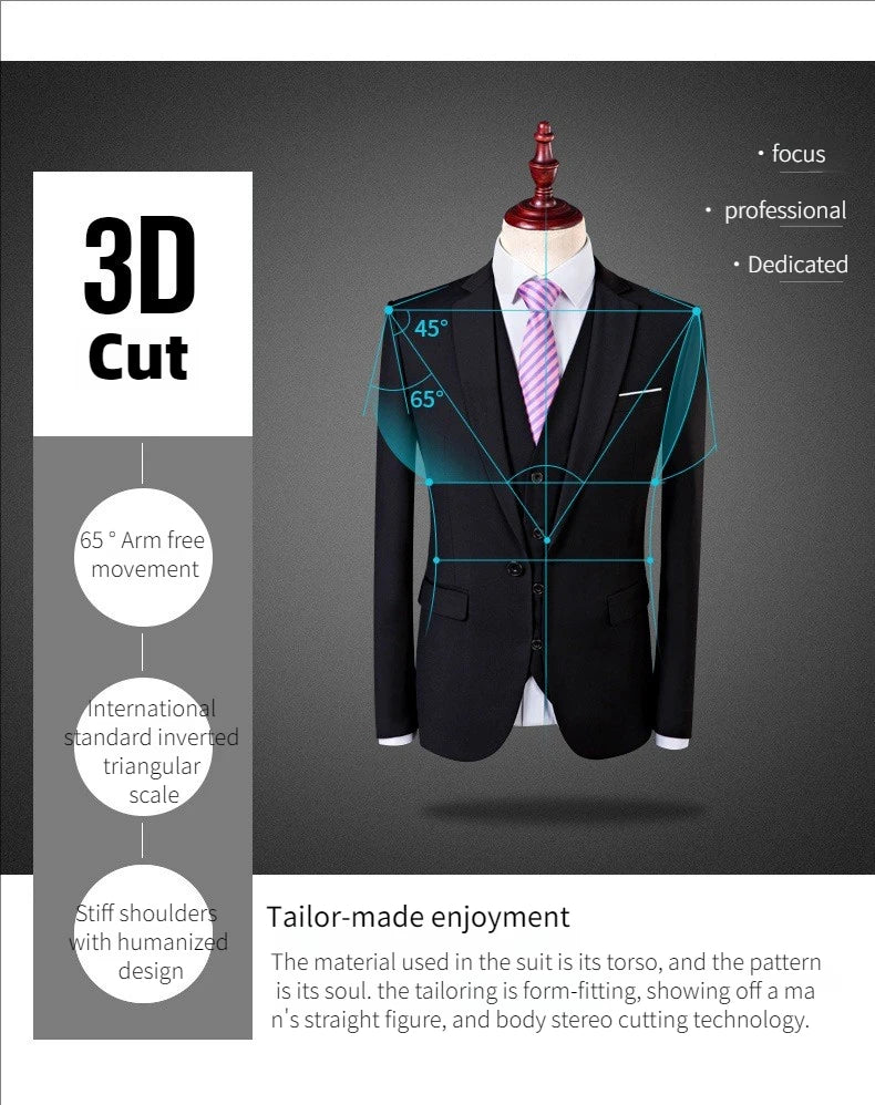 Suit For Men Wedding 3 Pieces 2 Sets Blazers Elegant High Quality Jackets Vest Pants Luxury Coats 2024 Formal Classic Clothing